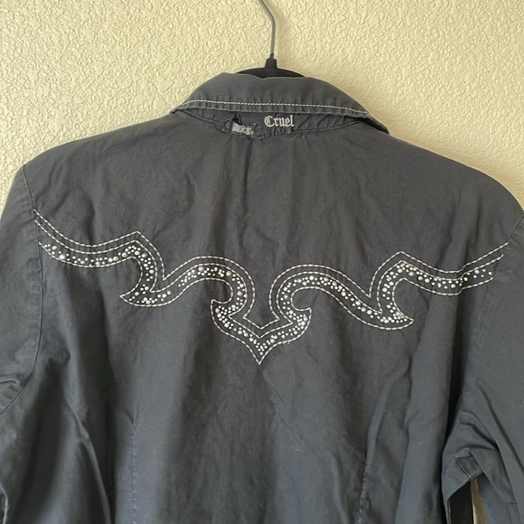 Cruel Western Shirt Pearl Snap Rhinestone Black Button Down Women’s M Goth Top - Picture 7 of 12